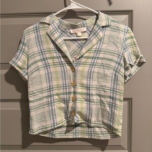 Plaid Button-Up Cropped Shirt